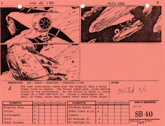 Star Wars: Return of the Jedi - VFX Storyboard: Space Battle 40 (OMITTED SCENE)