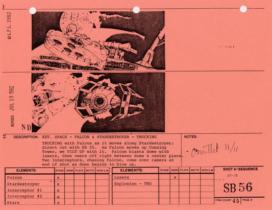 Star Wars: Return of the Jedi - VFX Storyboard: Space Battle 56 (OMITTED SCENE)