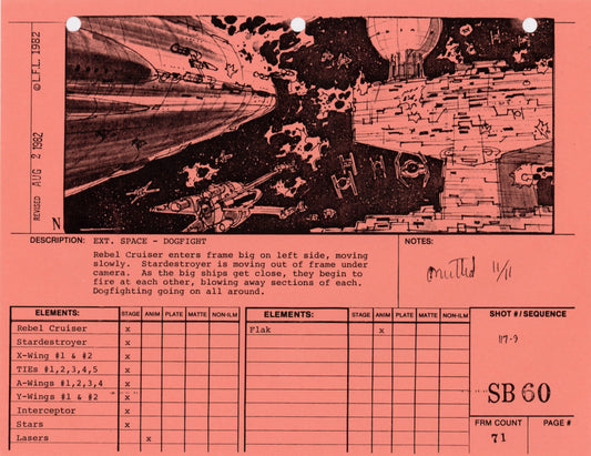 Star Wars: Return of the Jedi - VFX Storyboard: Space Battle 60 (OMITTED SCENE)