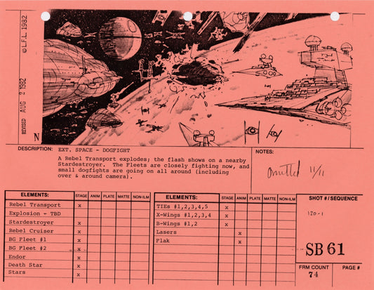 Star Wars: Return of the Jedi - VFX Storyboard: Space Battle 61 (OMITTED SCENE)