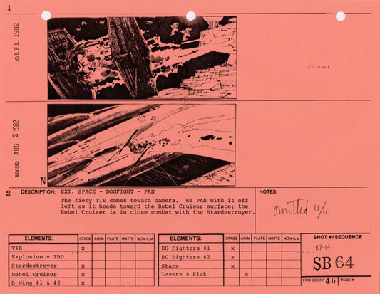 Star Wars: Return of the Jedi - VFX Storyboard: Space Battle 64 (OMITTED SCENE)