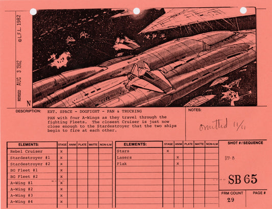 Star Wars: Return of the Jedi - VFX Storyboard: Space Battle 65 (OMITTED SCENE)