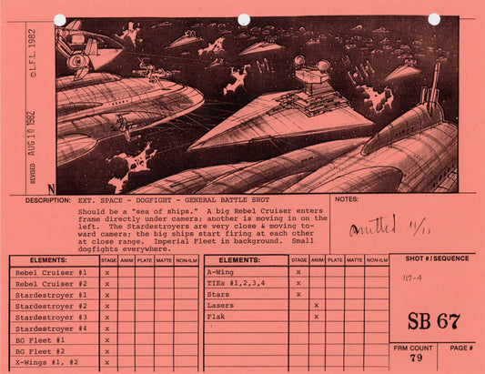Star Wars: Return of the Jedi - VFX Storyboard: Space Battle 67 (OMITTED SCENE)