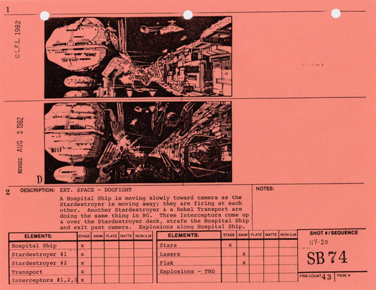 Star Wars: Return of the Jedi - VFX Storyboard: Space Battle 74