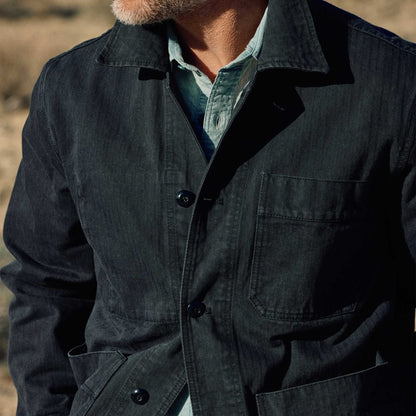 Rivay Japanese Cotton Herringbone Chore Jacket in Navy