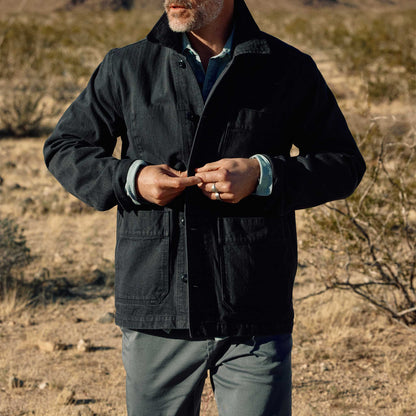 Rivay Japanese Cotton Herringbone Chore Jacket in Navy