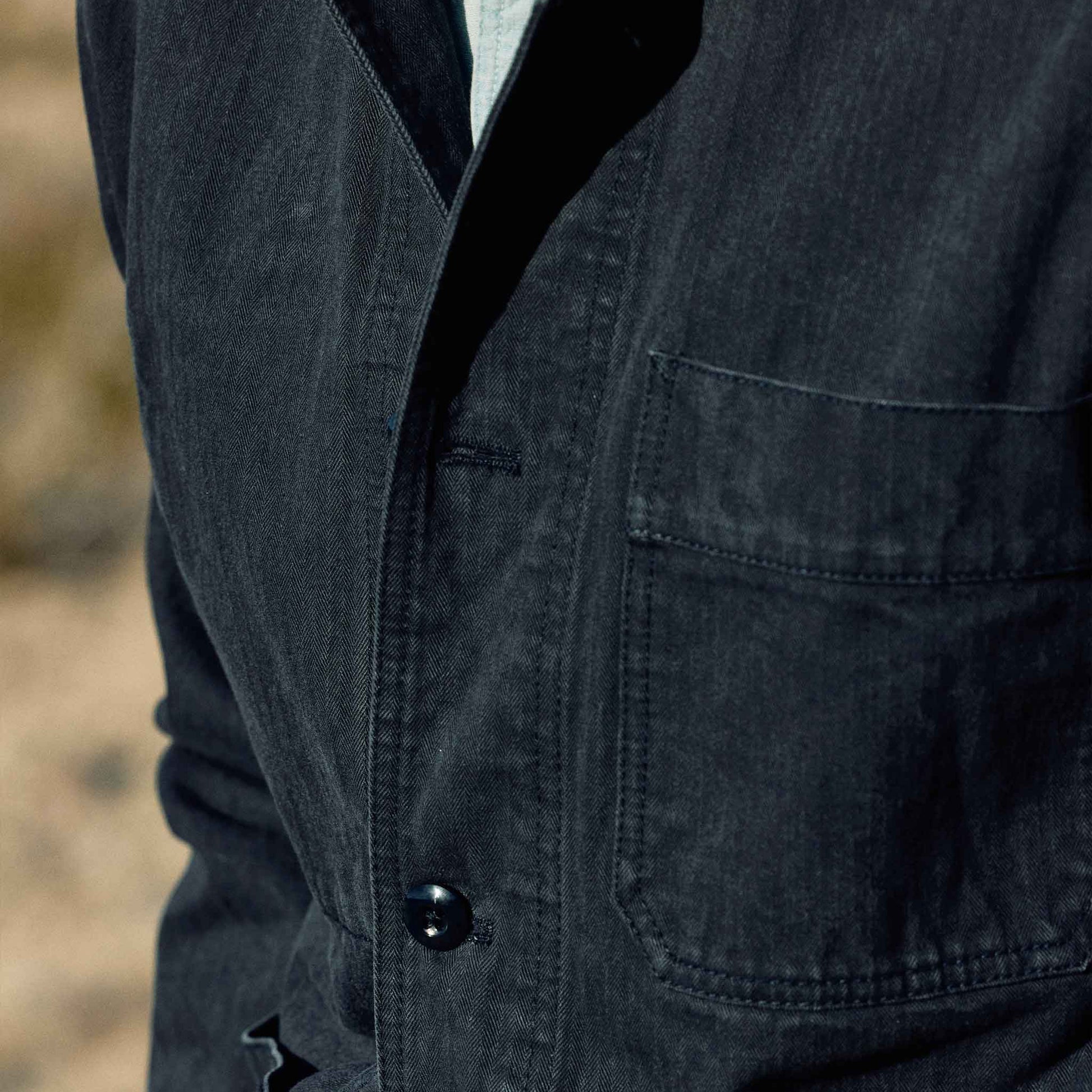 Rivay Japanese Cotton Herringbone Chore Jacket in Navy