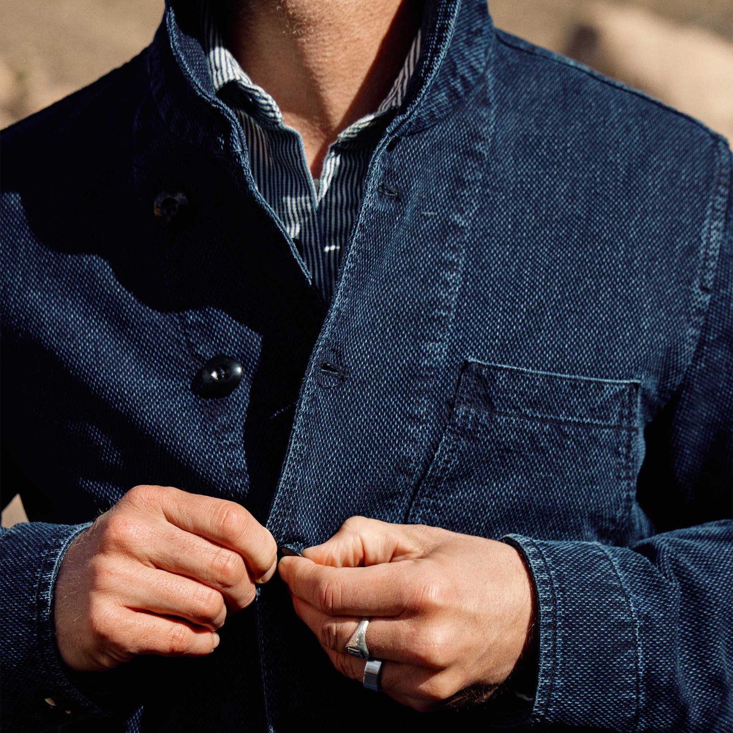 Cliff Indigo Dobby Shawl Jacket in Dark Wash