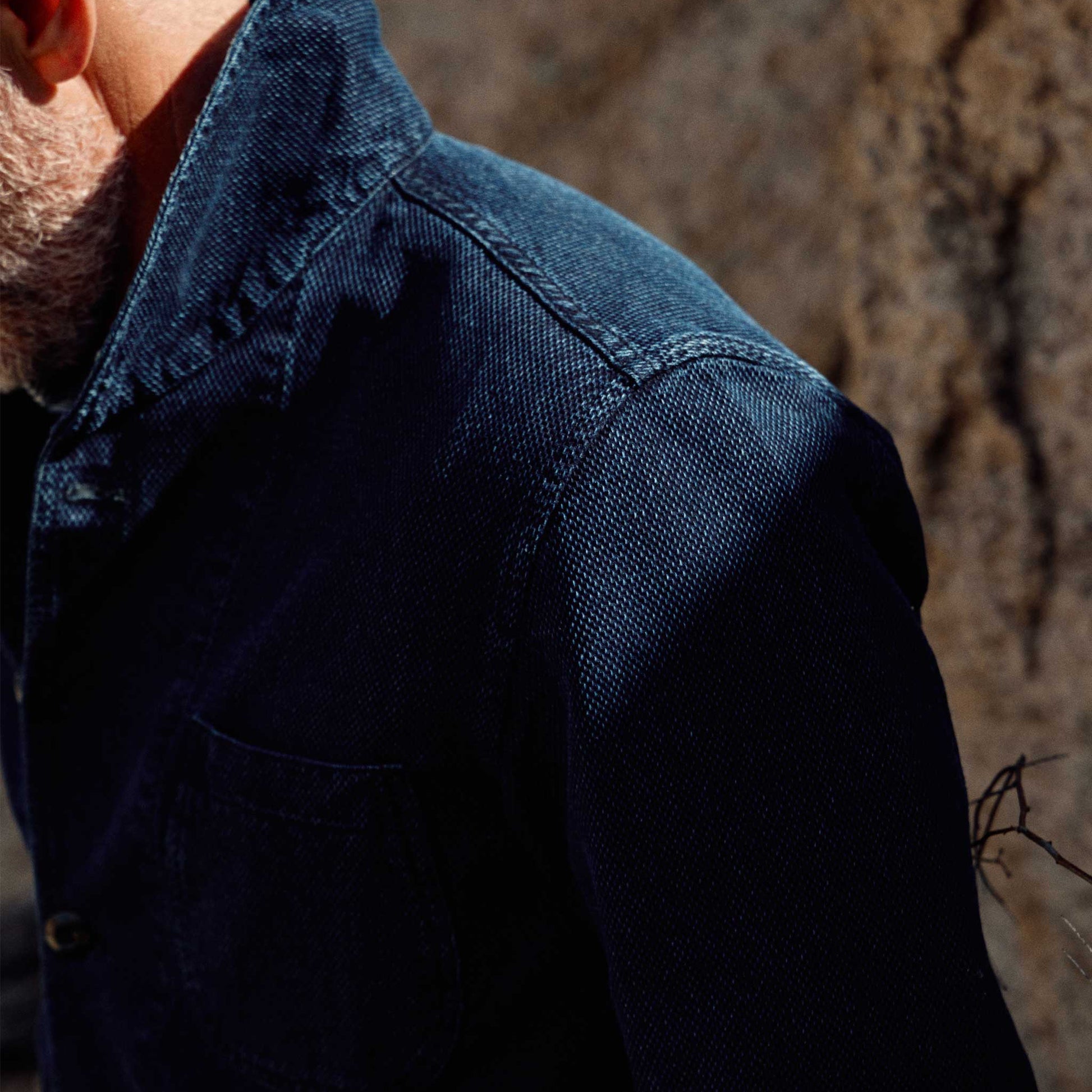 Cliff Indigo Dobby Shawl Jacket in Dark Wash