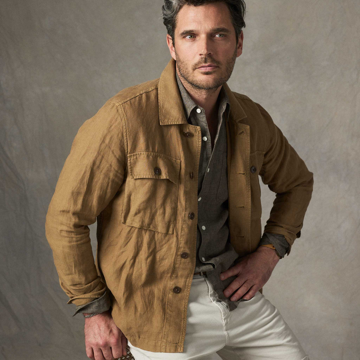 Rivay Linen Correspondent Jacket in Dark Wheat