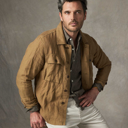 Rivay Linen Correspondent Jacket in Dark Wheat