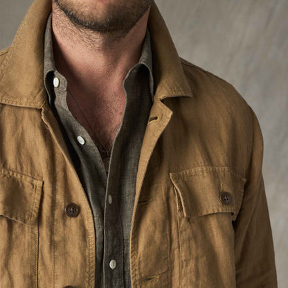 Rivay Linen Correspondent Jacket in Dark Wheat