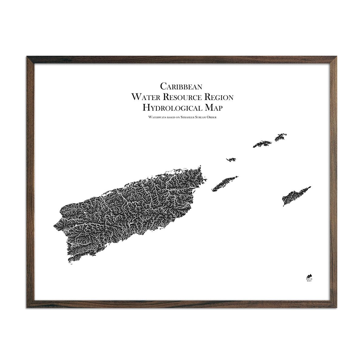Caribbean Regional Hydrological Map Black w Walnut Frame