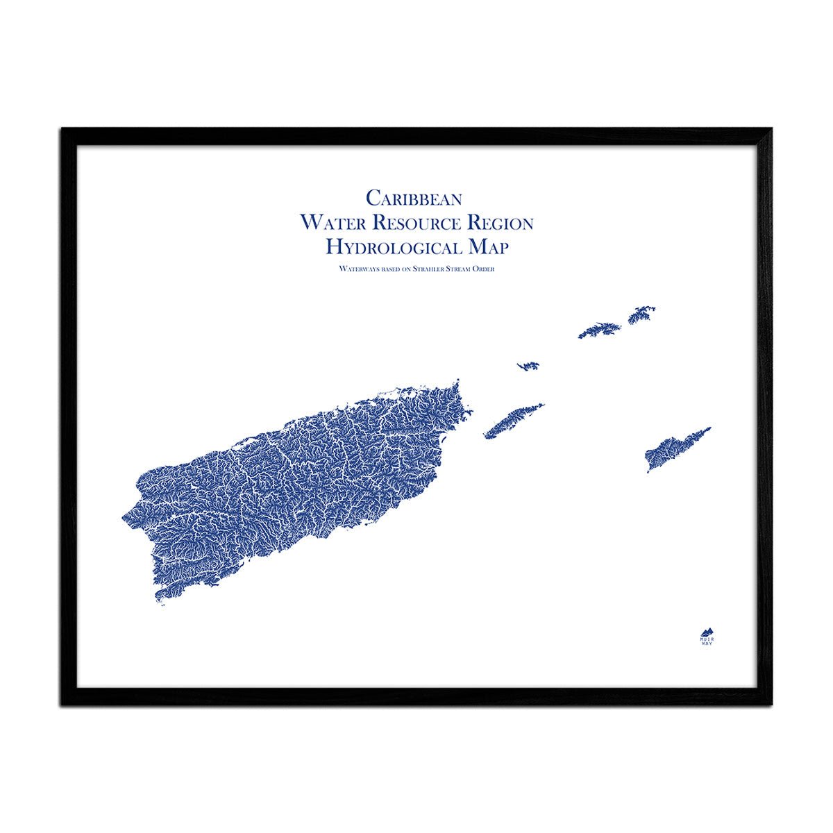 Caribbean Regional Hydrological Map Blue w Black Frame