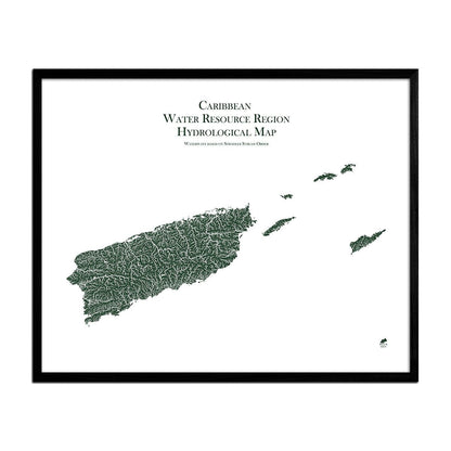 Caribbean Regional Hydrological Map Green w Black Frame