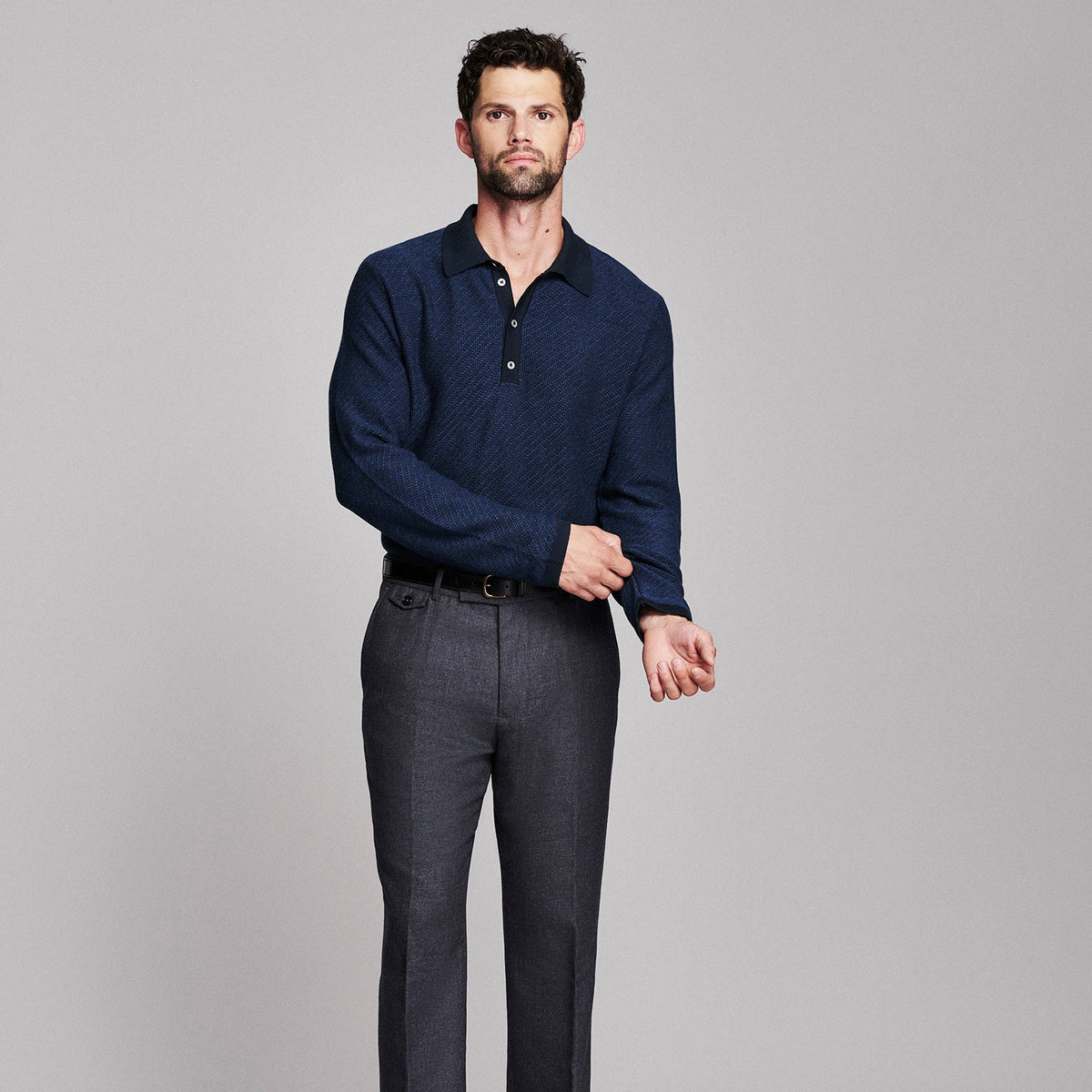 Billy Reid Step Jacquard Sweater Polo