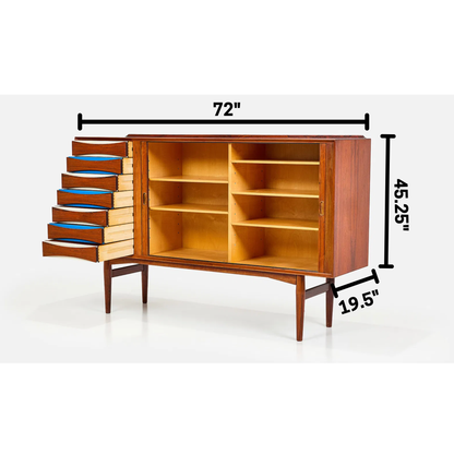 Arne Vodder Rosewood Credenza with Blue & White Drawers, Denmark, 1960