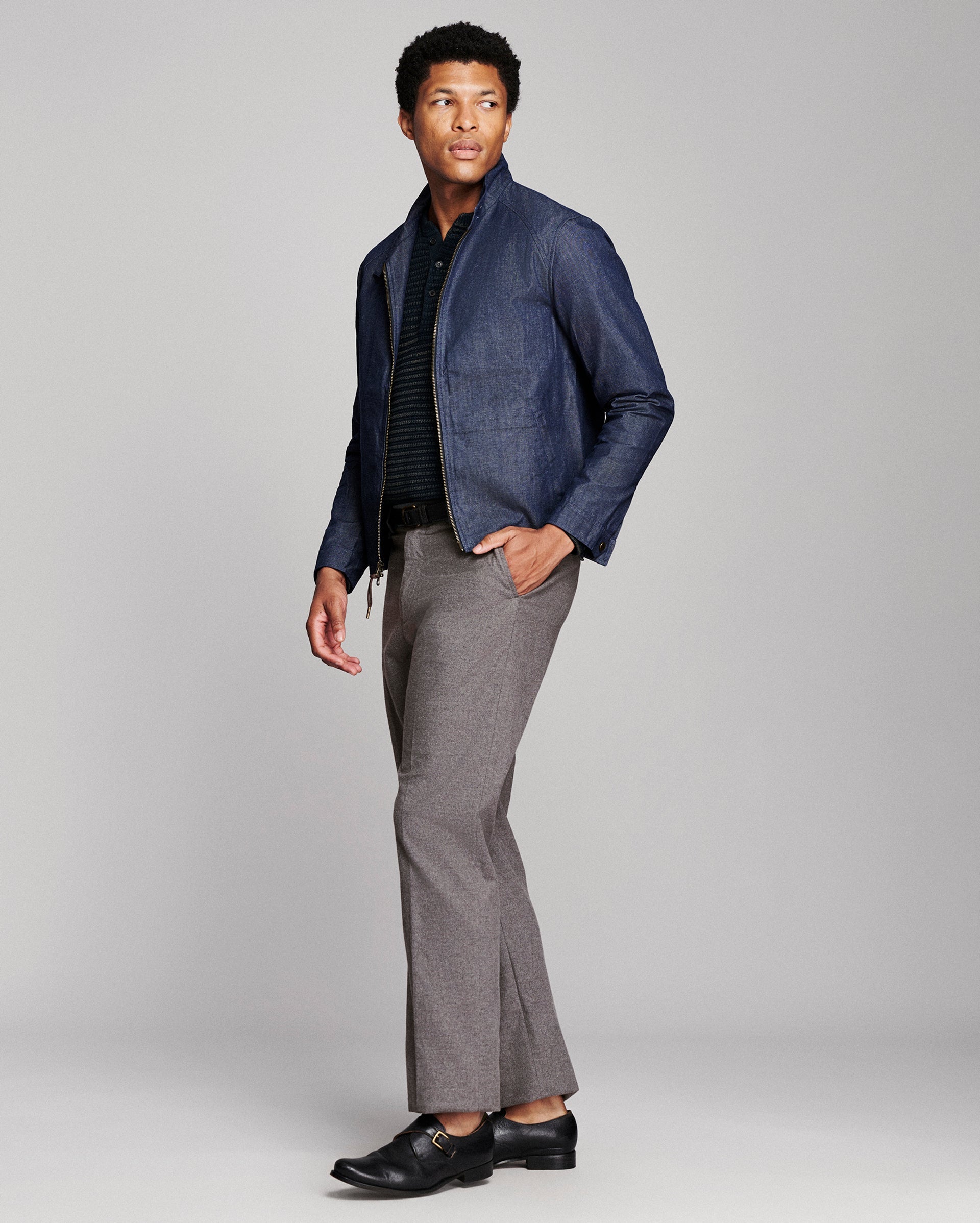 Billy Reid Waxed Denim Harrington Jacket