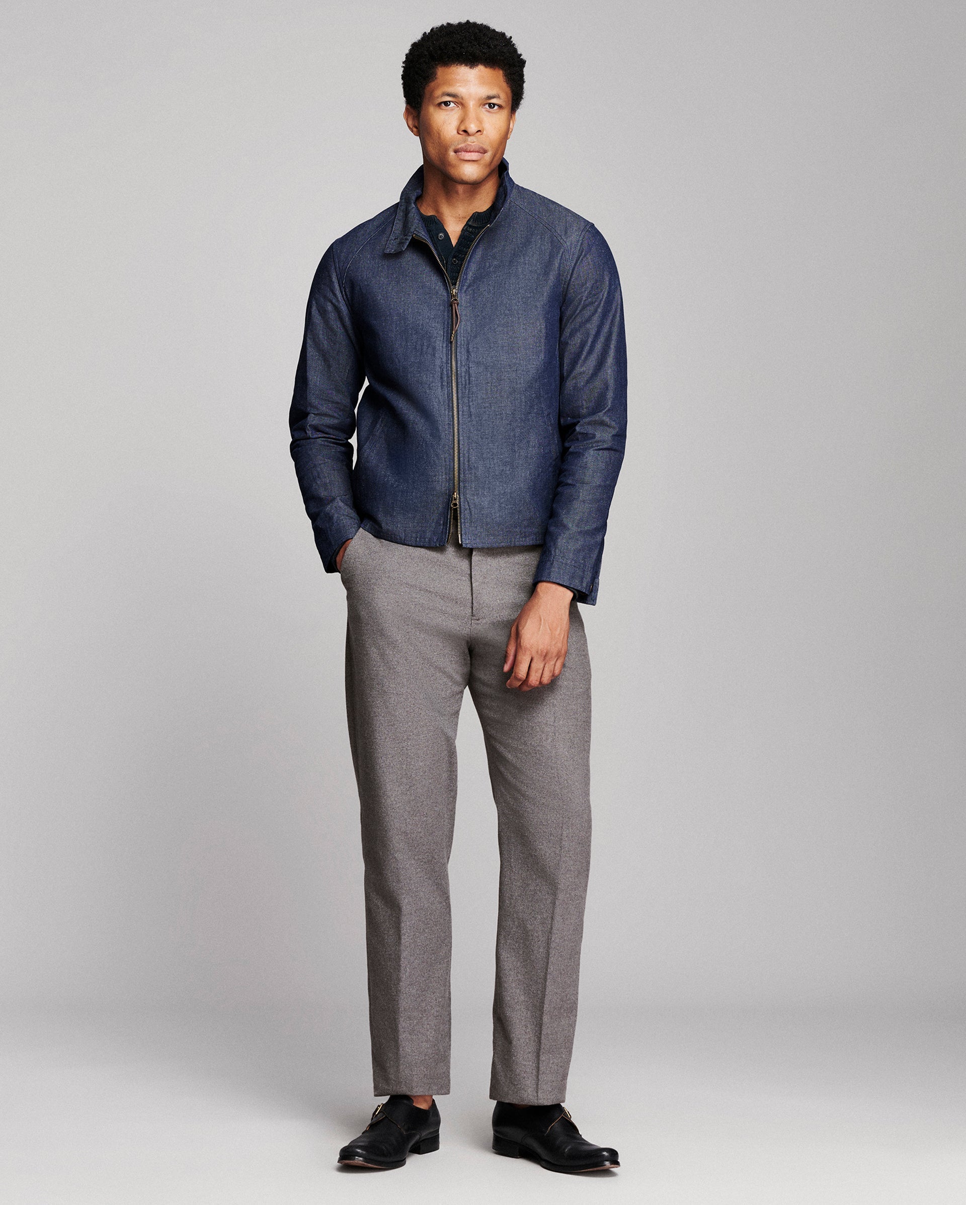 Billy Reid Waxed Denim Harrington Jacket