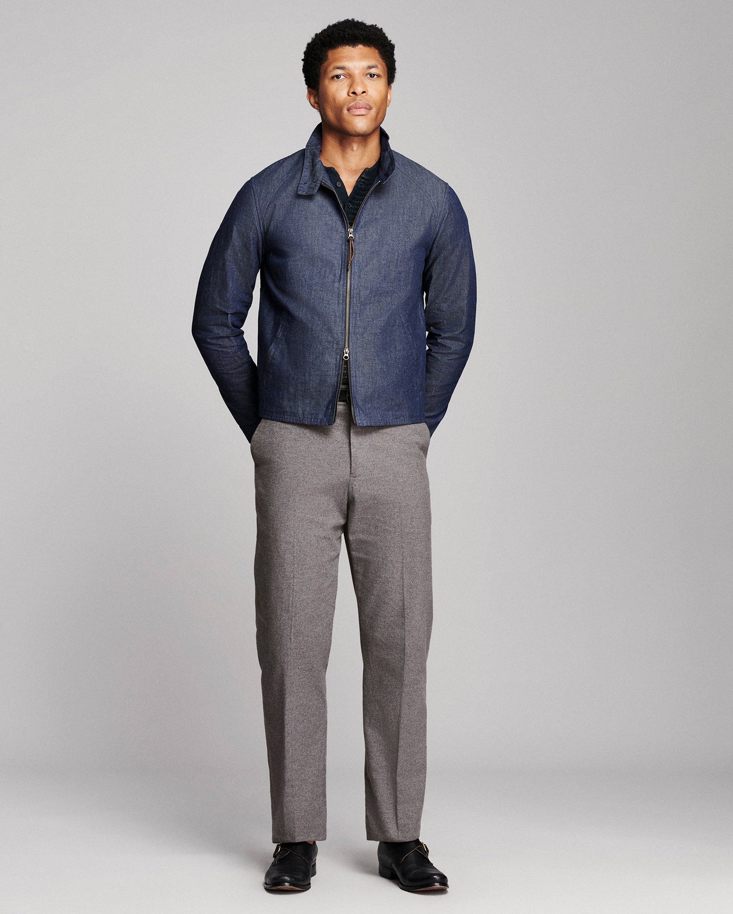 Billy Reid Waxed Denim Harrington Jacket