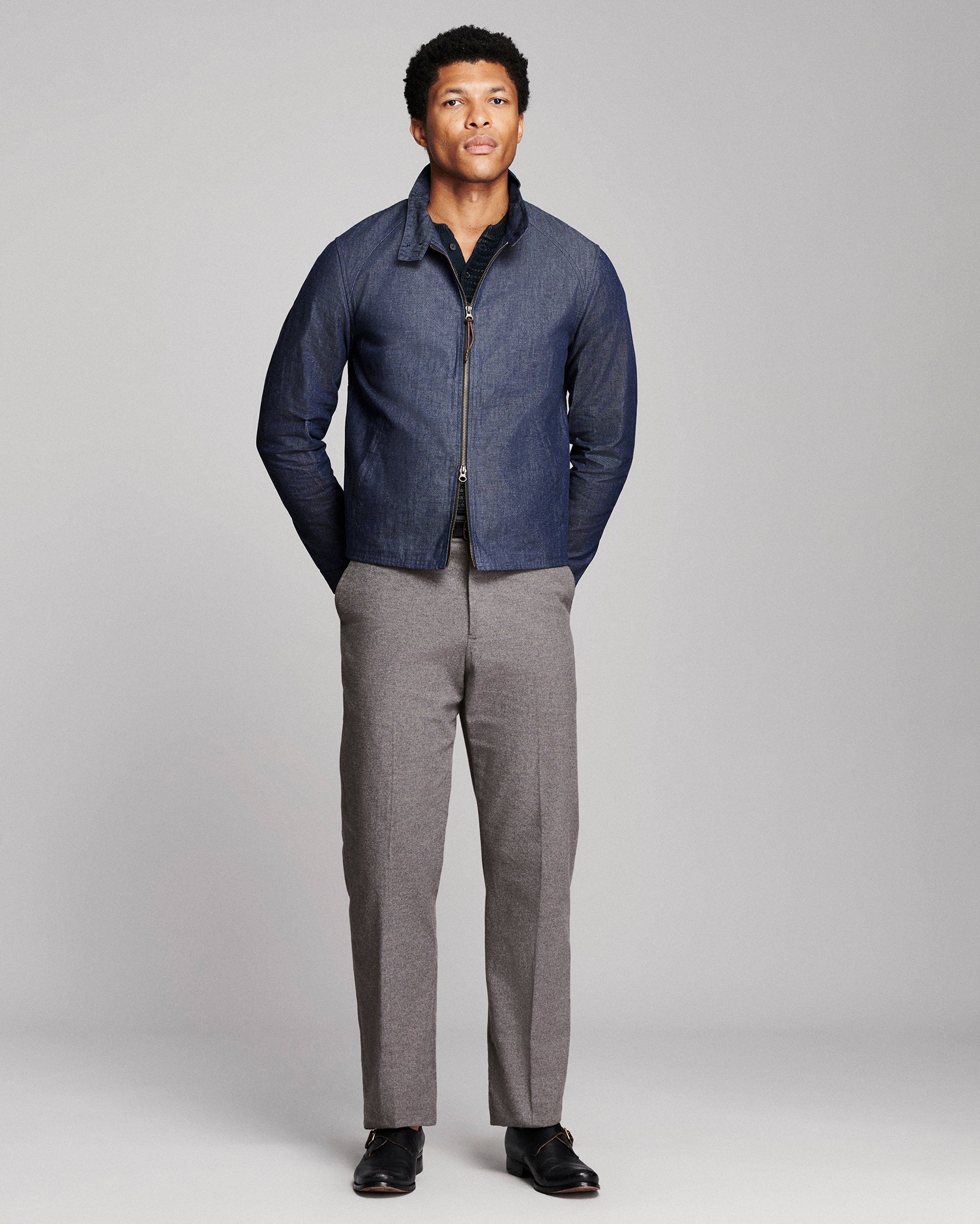 Billy Reid Waxed Denim Harrington Jacket