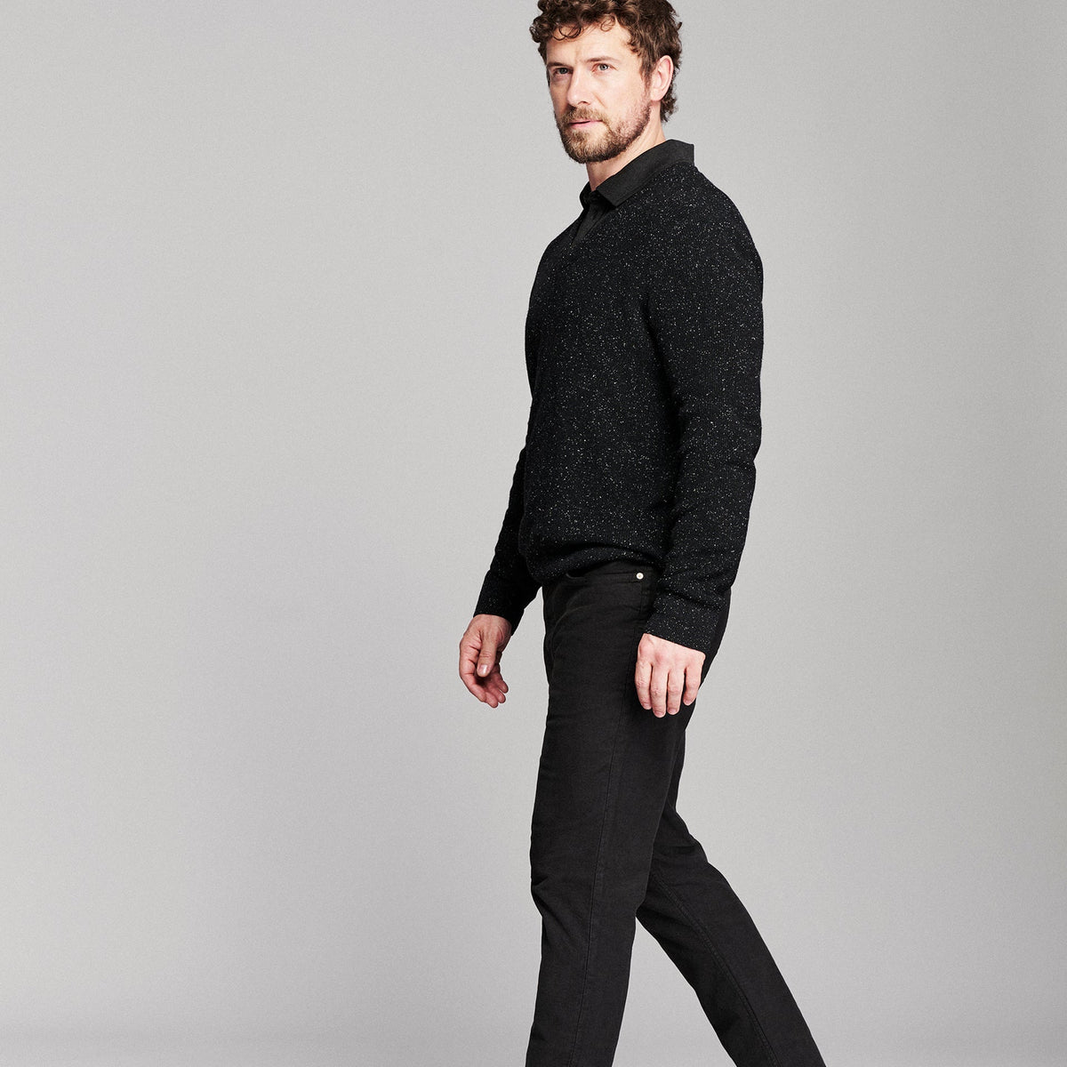 Billy Reid Long Sleeve Herringbone Polo