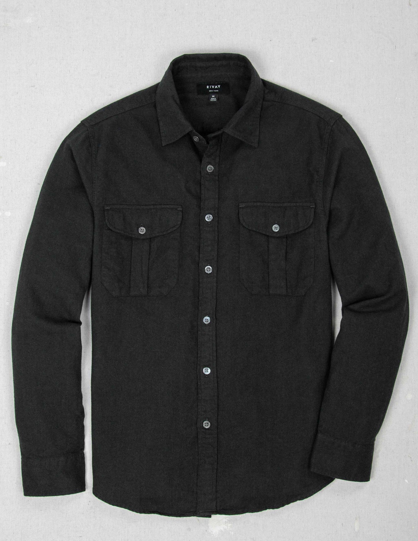 Rivay Cortina Brushed Cotton Camp Shirt in Dark Olive Dark Olive