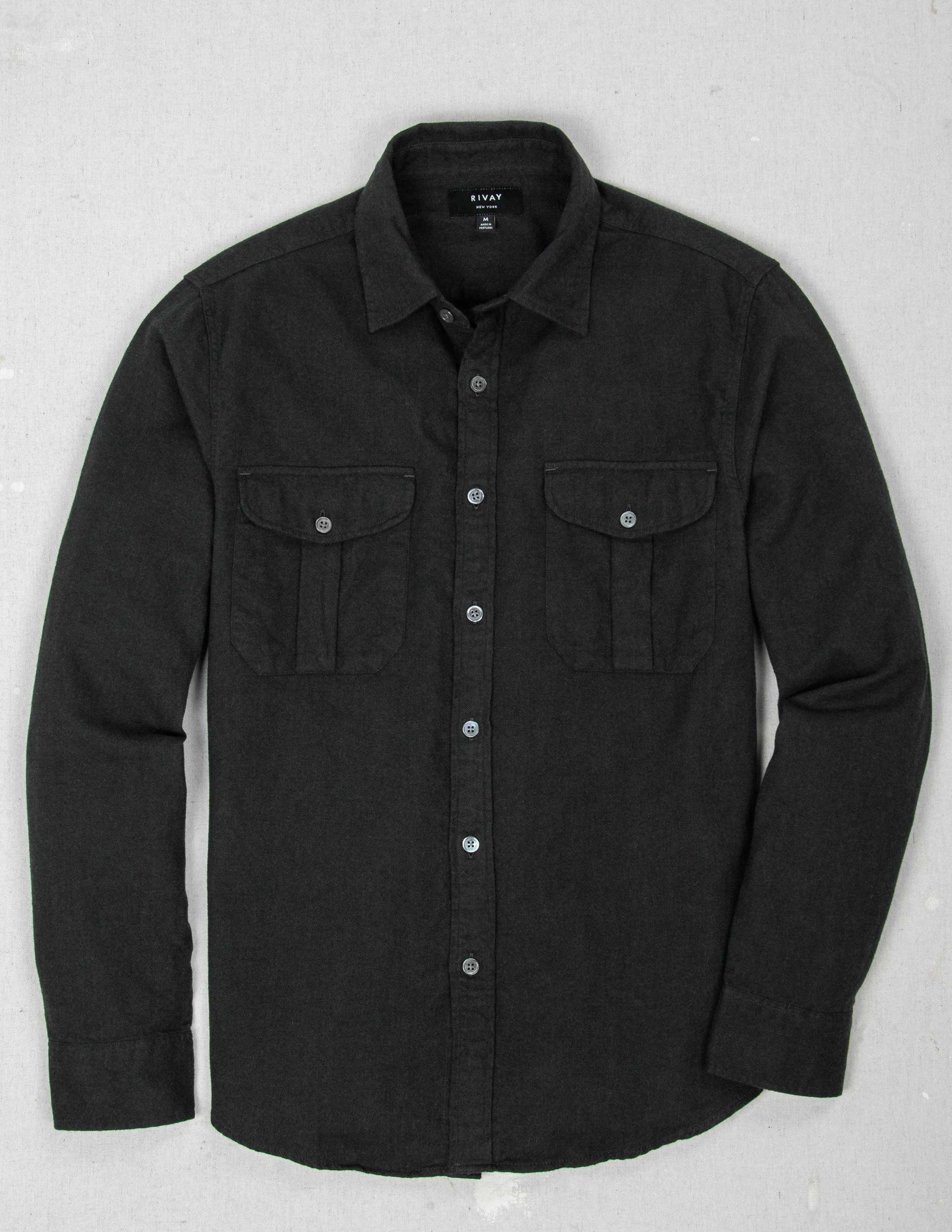 Rivay Cortina Brushed Cotton Camp Shirt in Dark Olive Dark Olive