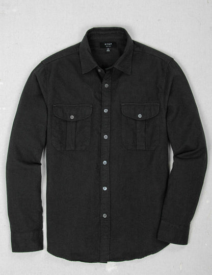 Rivay Cortina Brushed Cotton Camp Shirt in Dark Olive Dark Olive