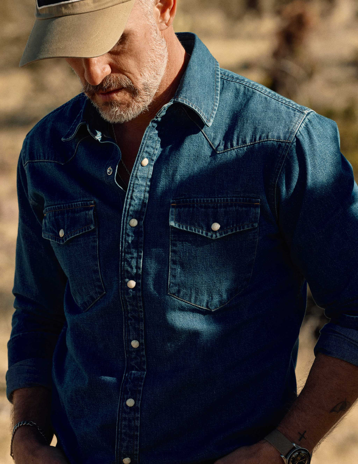Ennis Selvedge Denim Western Shirt in Medium Wash