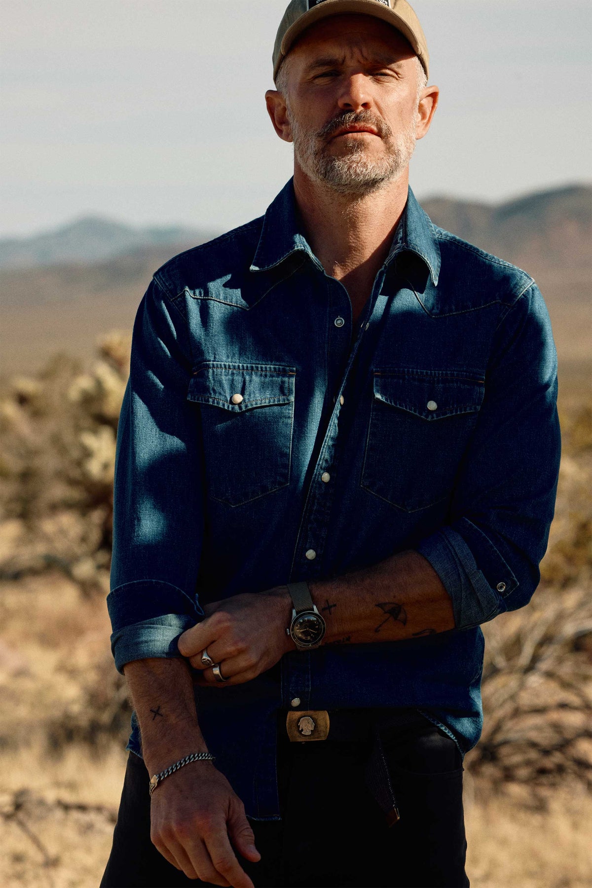 Ennis Selvedge Denim Western Shirt in Medium Wash