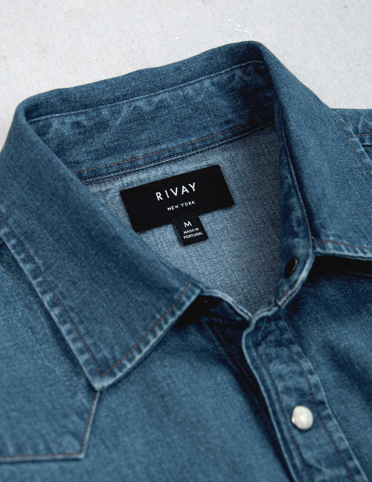 Ennis Selvedge Denim Western Shirt in Medium Wash