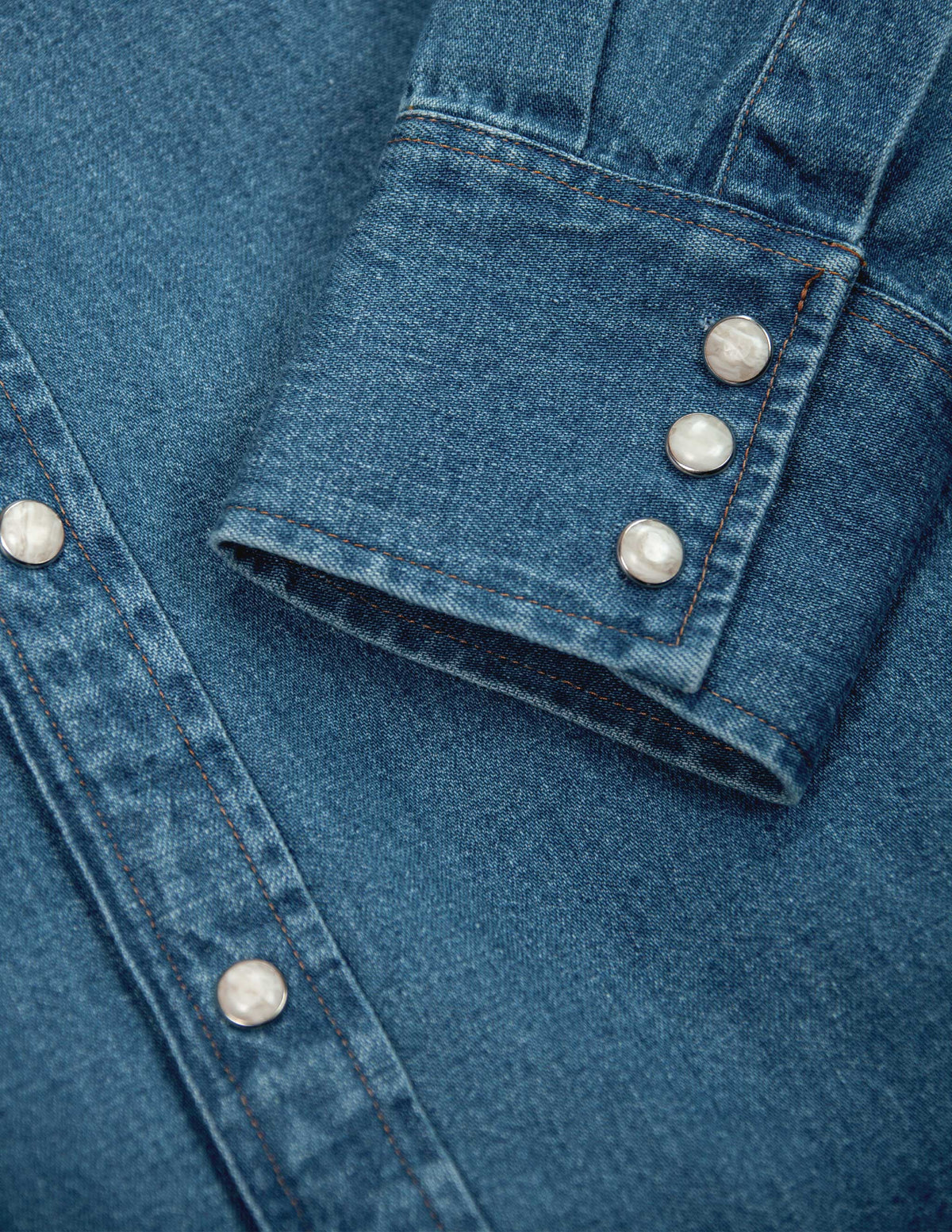 Ennis Selvedge Denim Western Shirt in Medium Wash