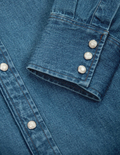 Ennis Selvedge Denim Western Shirt in Medium Wash