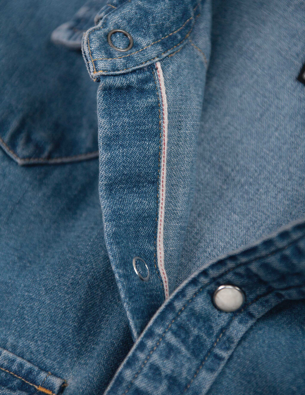 Ennis Selvedge Denim Western Shirt in Medium Wash