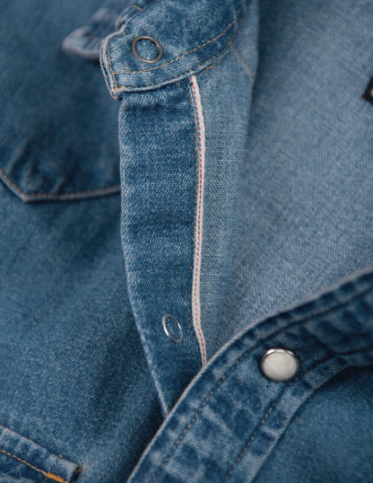 Ennis Selvedge Denim Western Shirt in Medium Wash