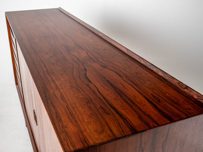 Arne Vodder Rosewood Credenza with Blue & White Drawers, Denmark, 1960