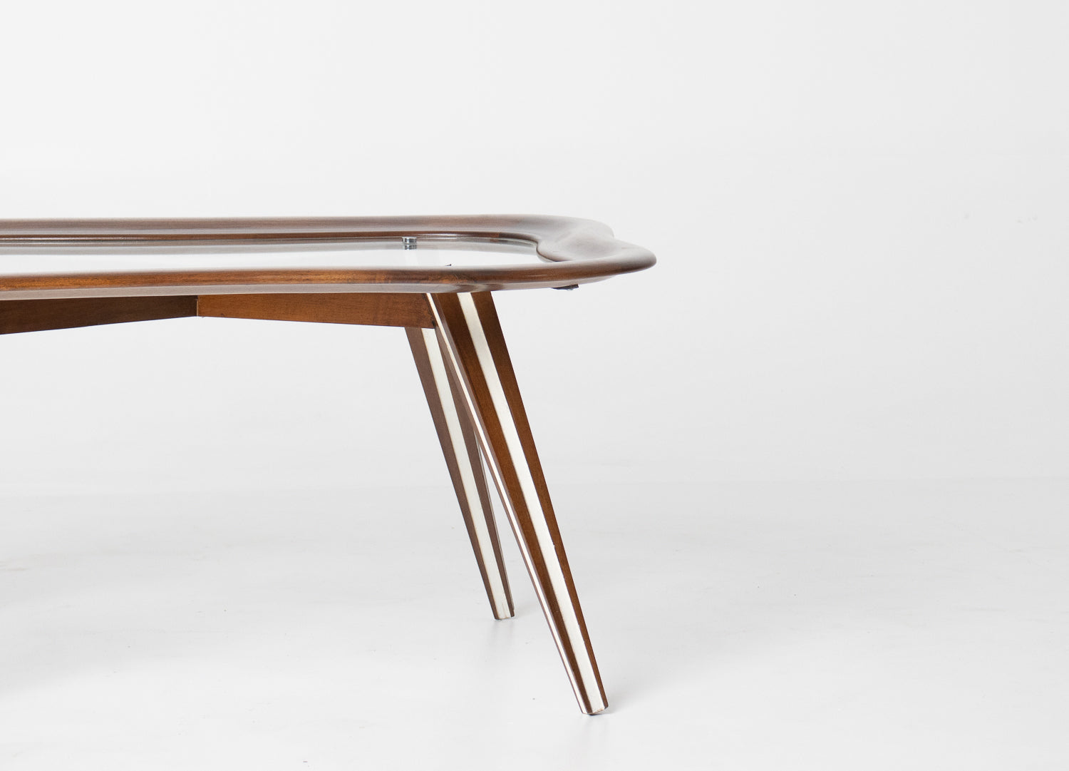 Filippo Chissotti Biomorphic Walnut & Glass Cocktail Table, Italy, c. 1950s–60s