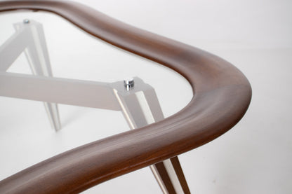 Filippo Chissotti Biomorphic Walnut & Glass Cocktail Table, Italy, c. 1950s–60s