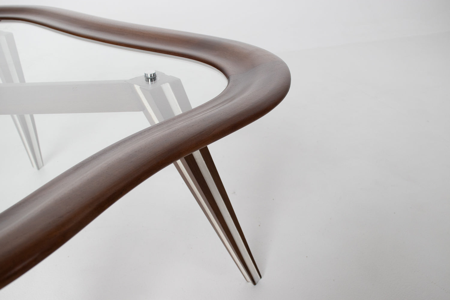 Filippo Chissotti Biomorphic Walnut & Glass Cocktail Table, Italy, c. 1950s–60s