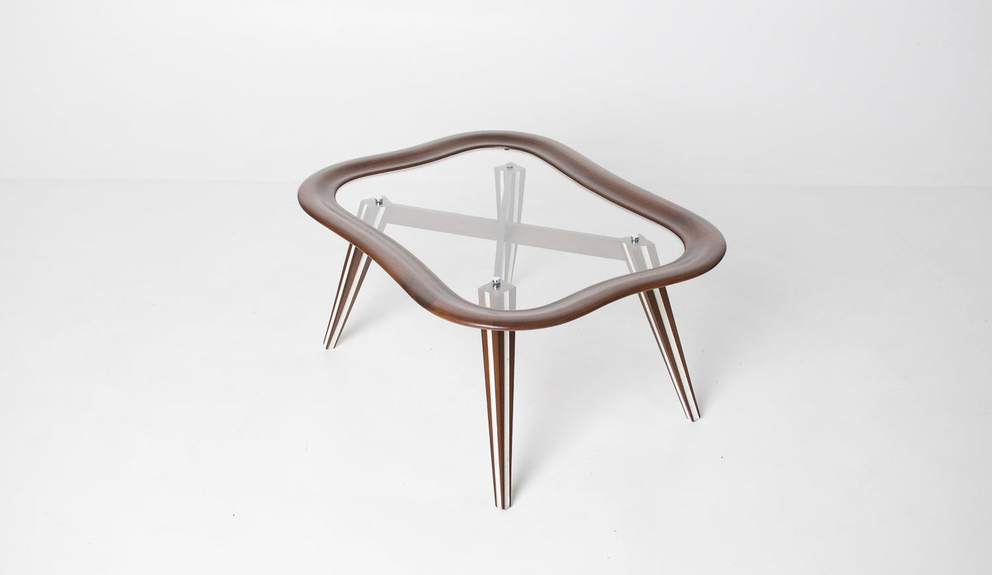 Filippo Chissotti Biomorphic Walnut & Glass Cocktail Table, Italy, c. 1950s–60s