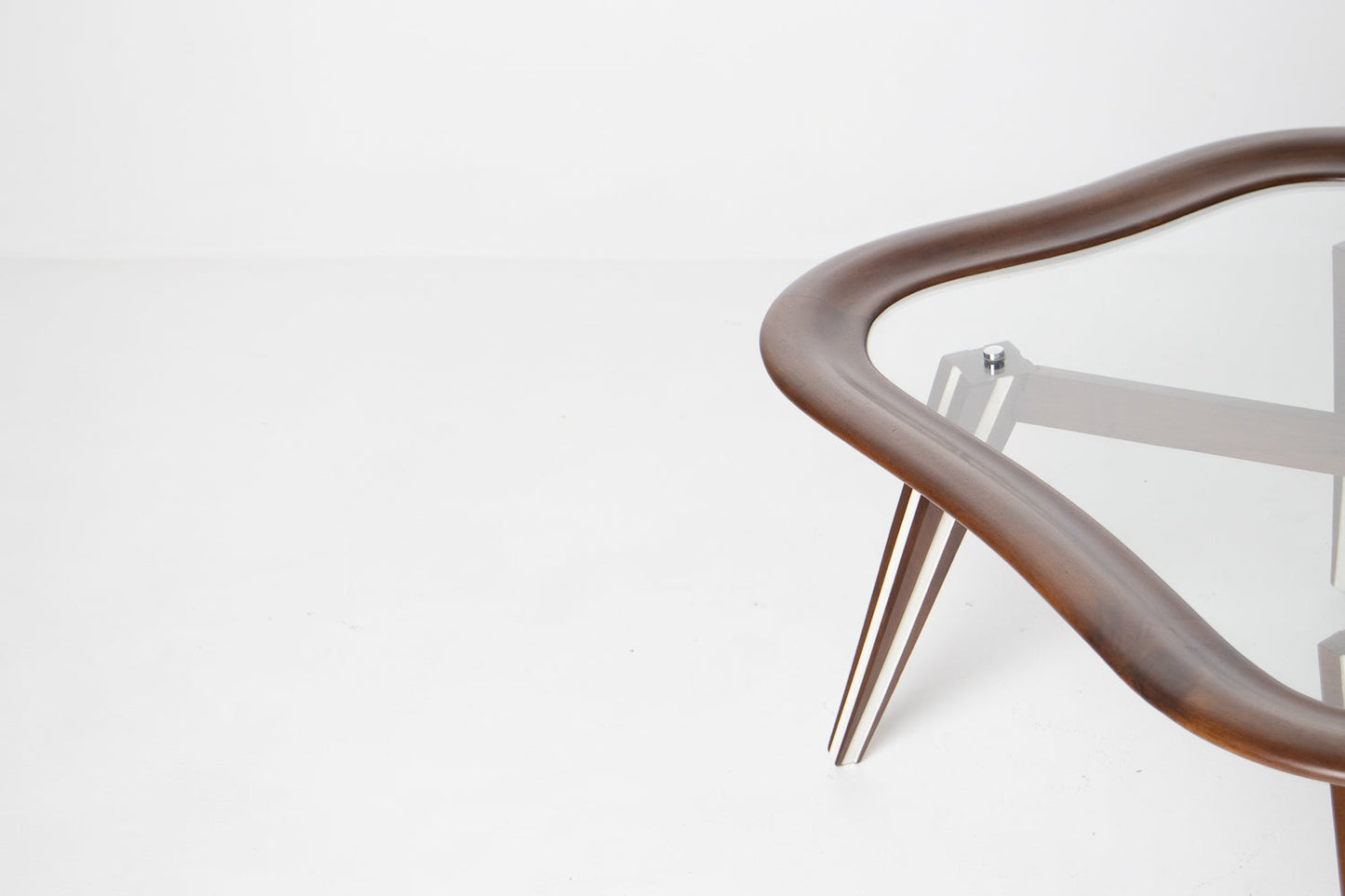 Filippo Chissotti Biomorphic Walnut & Glass Cocktail Table, Italy, c. 1950s–60s