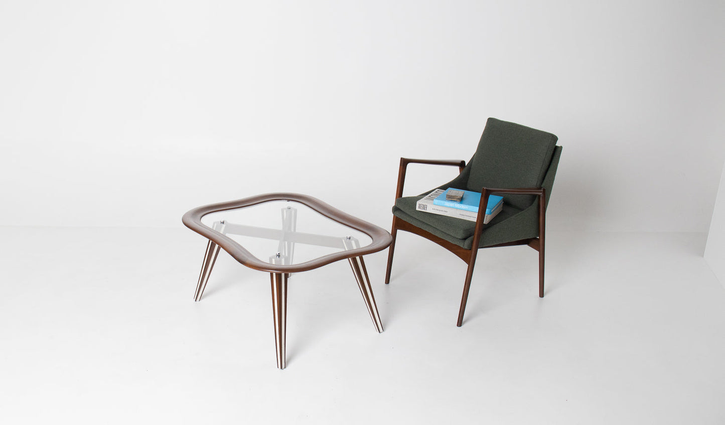 Filippo Chissotti Biomorphic Walnut & Glass Cocktail Table, Italy, c. 1950s–60s