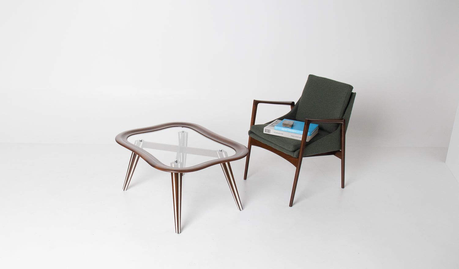 Filippo Chissotti Biomorphic Walnut & Glass Cocktail Table, Italy, c. 1950s–60s