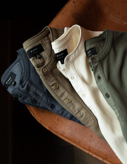 Gibson Waffle Henley in Antique White