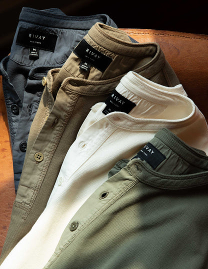 Gibson Waffle Henley in Antique White
