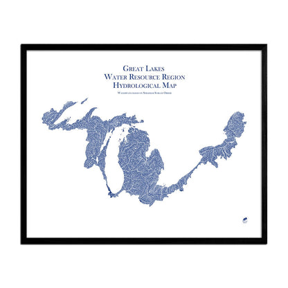 Great Lake Regional Hydrological Map Blue w Black Frame