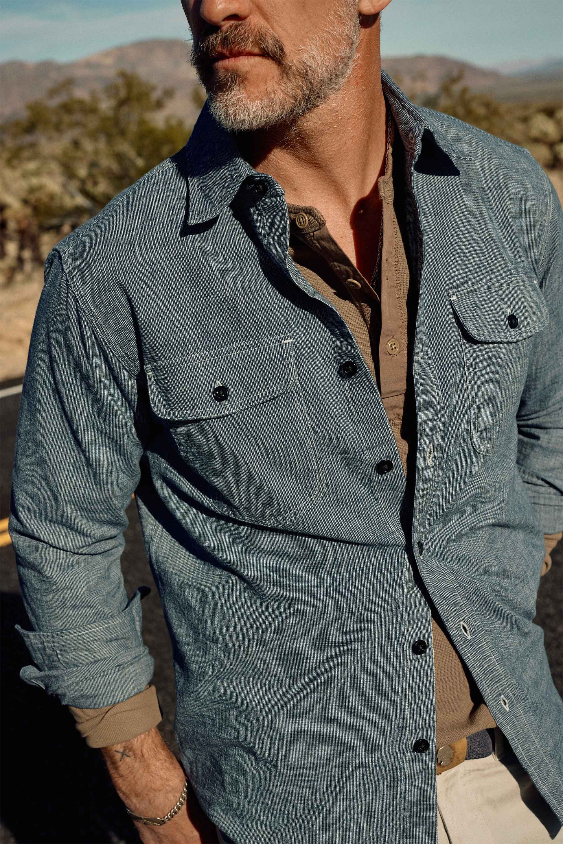 Hawker Indigo End-on-End Camp Shirt in Medium Wash