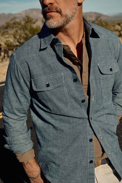 Hawker Indigo End-on-End Camp Shirt in Medium Wash