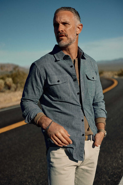 Hawker Indigo End-on-End Camp Shirt in Medium Wash